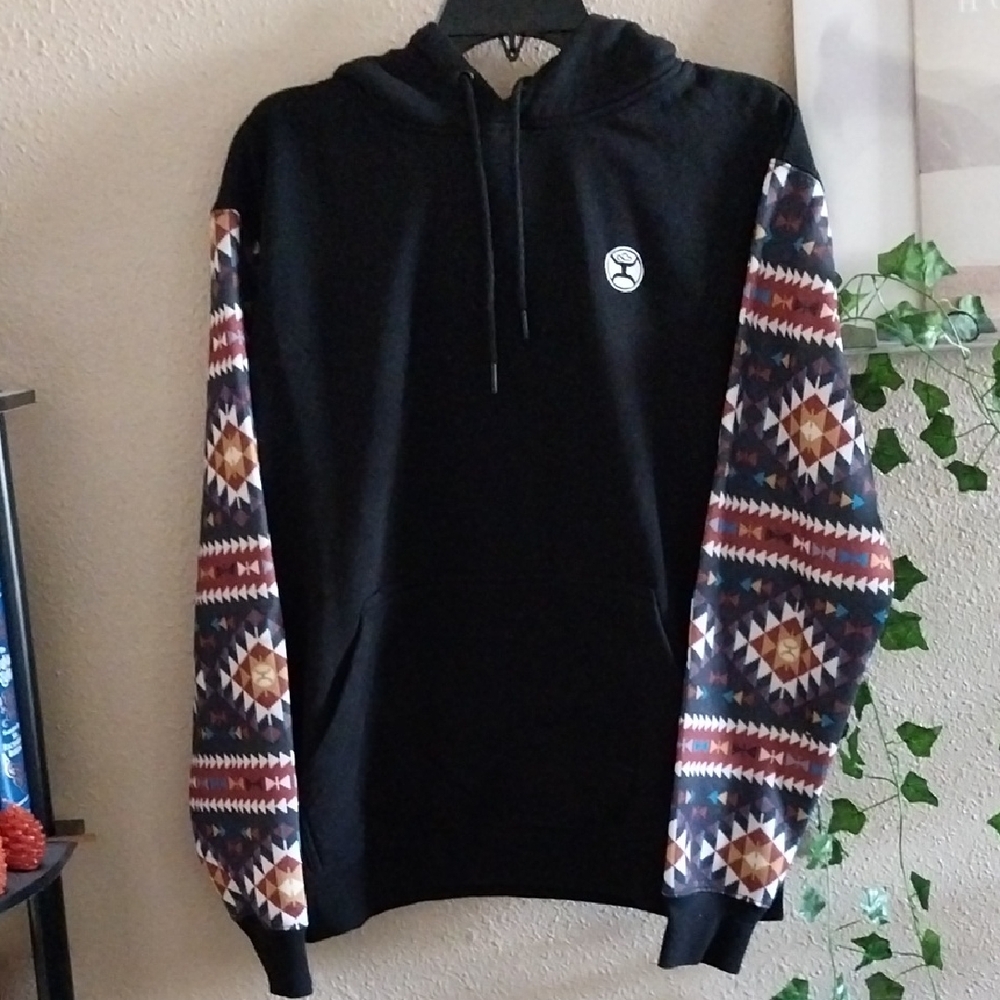 Men's Hooey Black Hoodie Aztec Geometric Design Sleeves And Hood - Small
